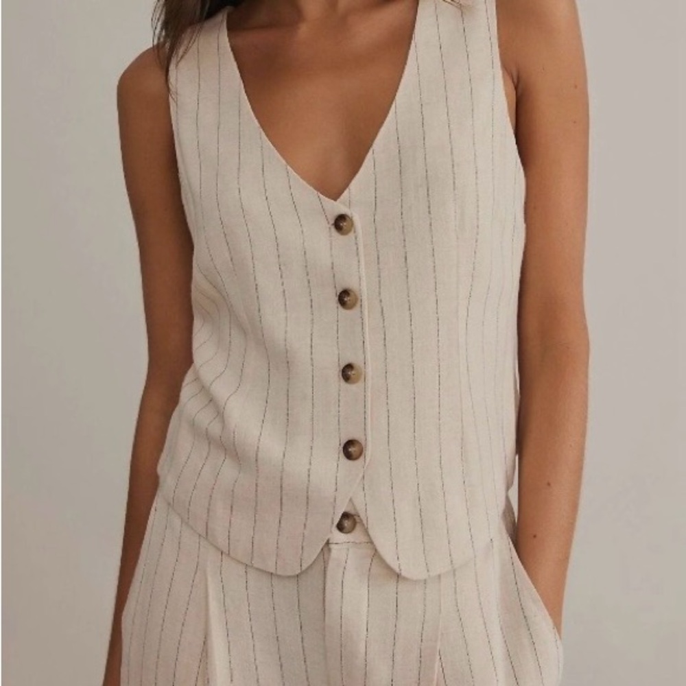 South Moon Under Chic Beige Striped Women's Pantsuit